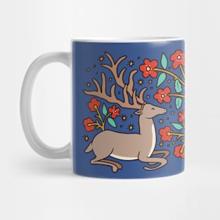 Cute Medieval Stag with Flowers illustration Design Mug